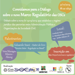 Dia 31/10: Seminário Catarinense sobre o Novo Marco Regulatório das Organizações da Sociedade Civil 