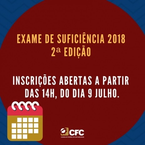 Inscrições no 2º Exame de Suficiência de 2018 iniciam no dia 9 de julho