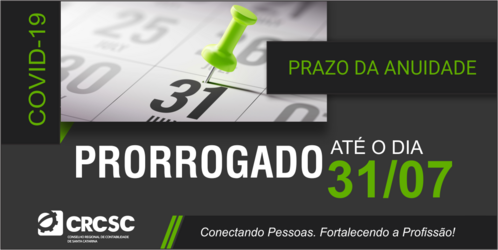 Anuidade do CRCSC é prorrogada até o final de julho