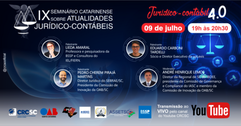 Com transmissão do CRCSC seminário abordará atualidades jurídico-contábeis no dia 9 de julho