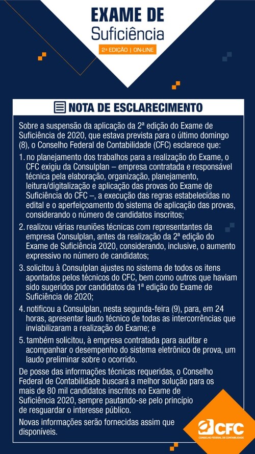 Nota de Esclarecimento CFC: Exame de Suficiência 2020.2