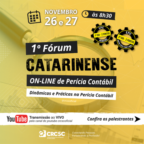 3ª e 4ª etapas do 1º Fórum Catarinense online de perícia contábil acontecem no final deste mês