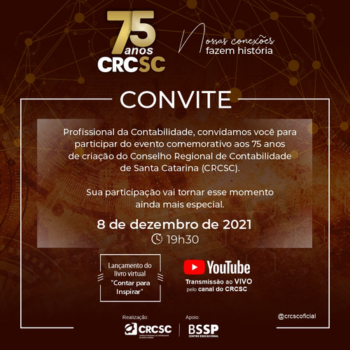 75 ANOS CRCSC: Entidade comemora com evento virtual para os profissionais da contabilidade