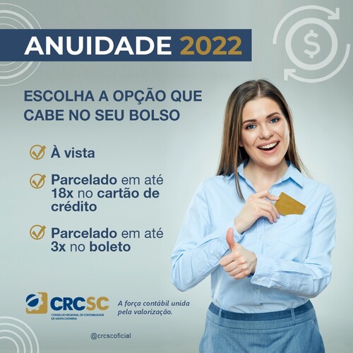 Anuidade CRCSC pode ser parcelada no cartão de crédito ou boleto