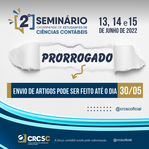 Prorrogada a submissão de artigos para o 2º Seminário Catarinense de Estudantes de Ciências Contábeis