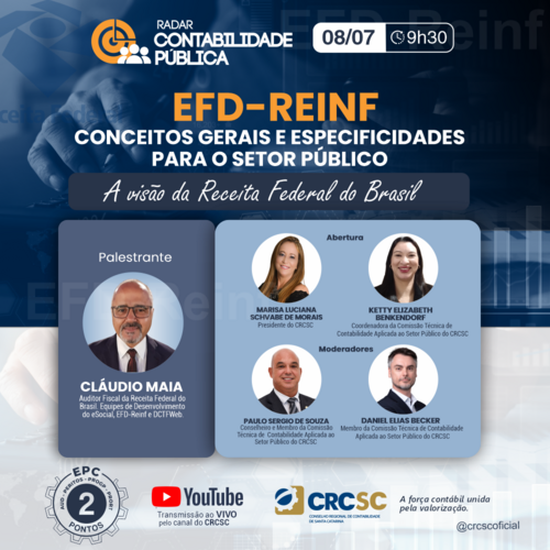 EFD-Reinf conceitos gerais e especificidades para o Setor Público é tema da próxima edição do Radar Contabilidade Pública