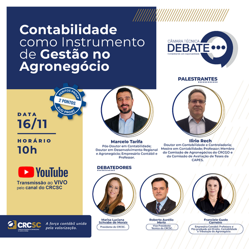 A contabilidade do agronegócio é tema da próxima edição da Câmara Técnica Debate 