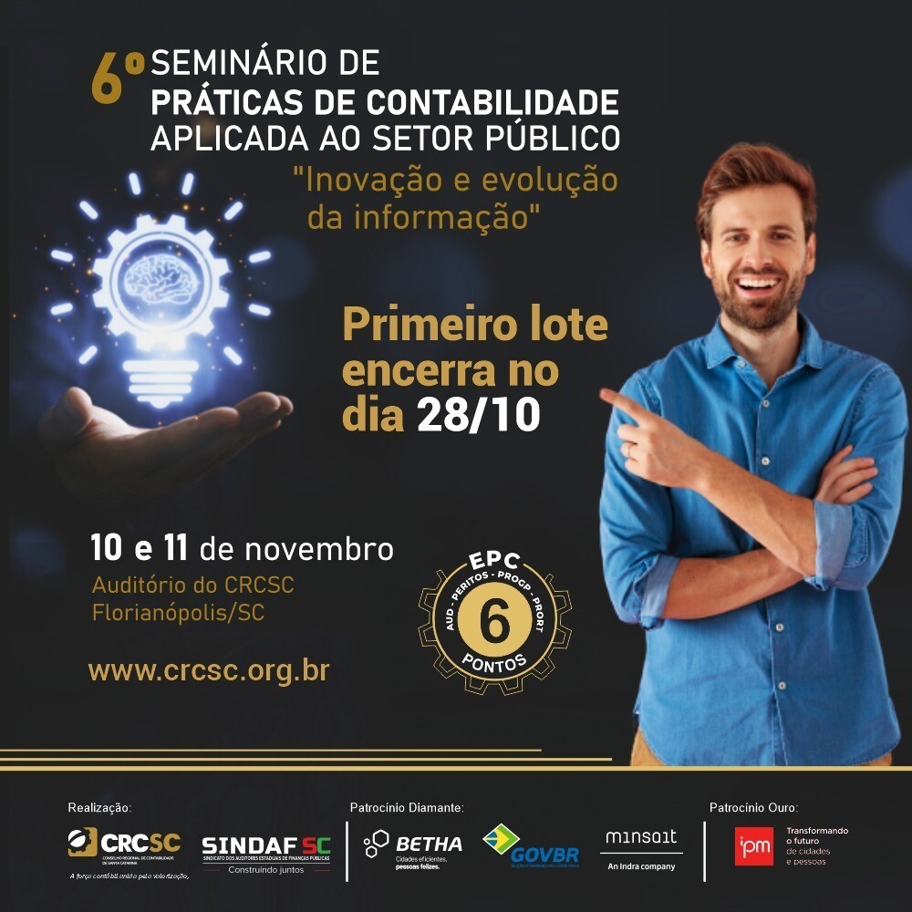 Venda do primeiro lote do 6° Seminário de Práticas de Contabilidade Aplicada ao Setor Público encerra-se na sexta-feira (28)