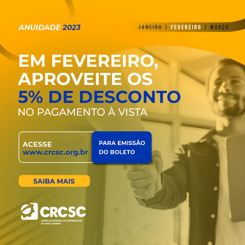 Anuidade 2023: pagamento à vista conta com 5% de desconto em fevereiro