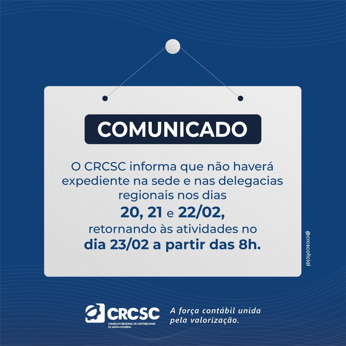 CRCSC fará recesso de carnaval 