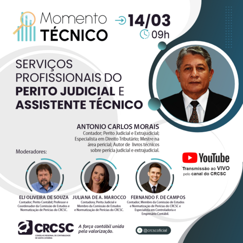 Serviços Profissionais do Perito Judicial e Assistente Técnico será tema de evento on-line do CRCSC