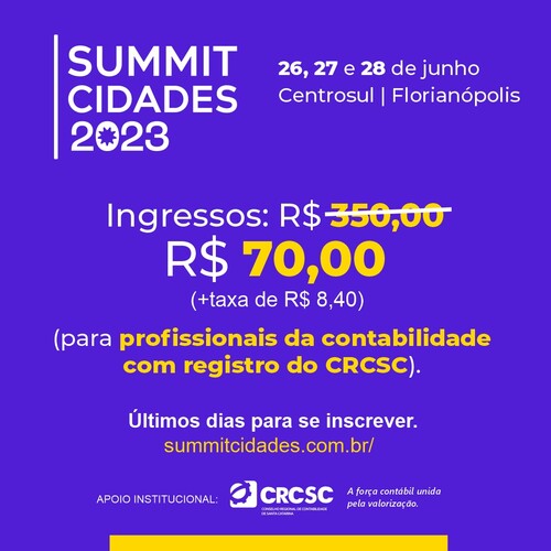 Profissional da contabilidade com registro tem desconto especial para o Summit Cidades