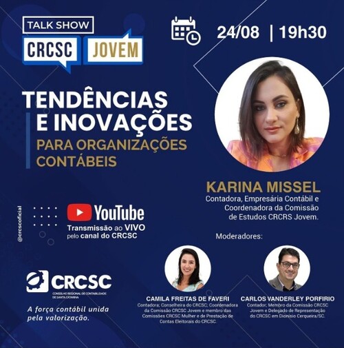 Tendências e Inovações para Organizações Contábeis serão tema de Talk Show CRCSC Jovem