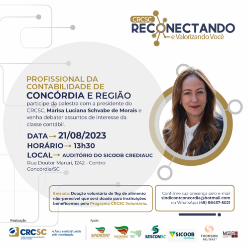 Concórdia, Videira e Joaçaba vão receber o CRCSC Reconectando e Valorizando Você