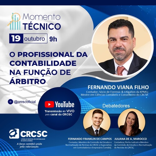 "O Profissional de Contabilidade na Função de Árbitro" será o tema do próximo Momento Técnico