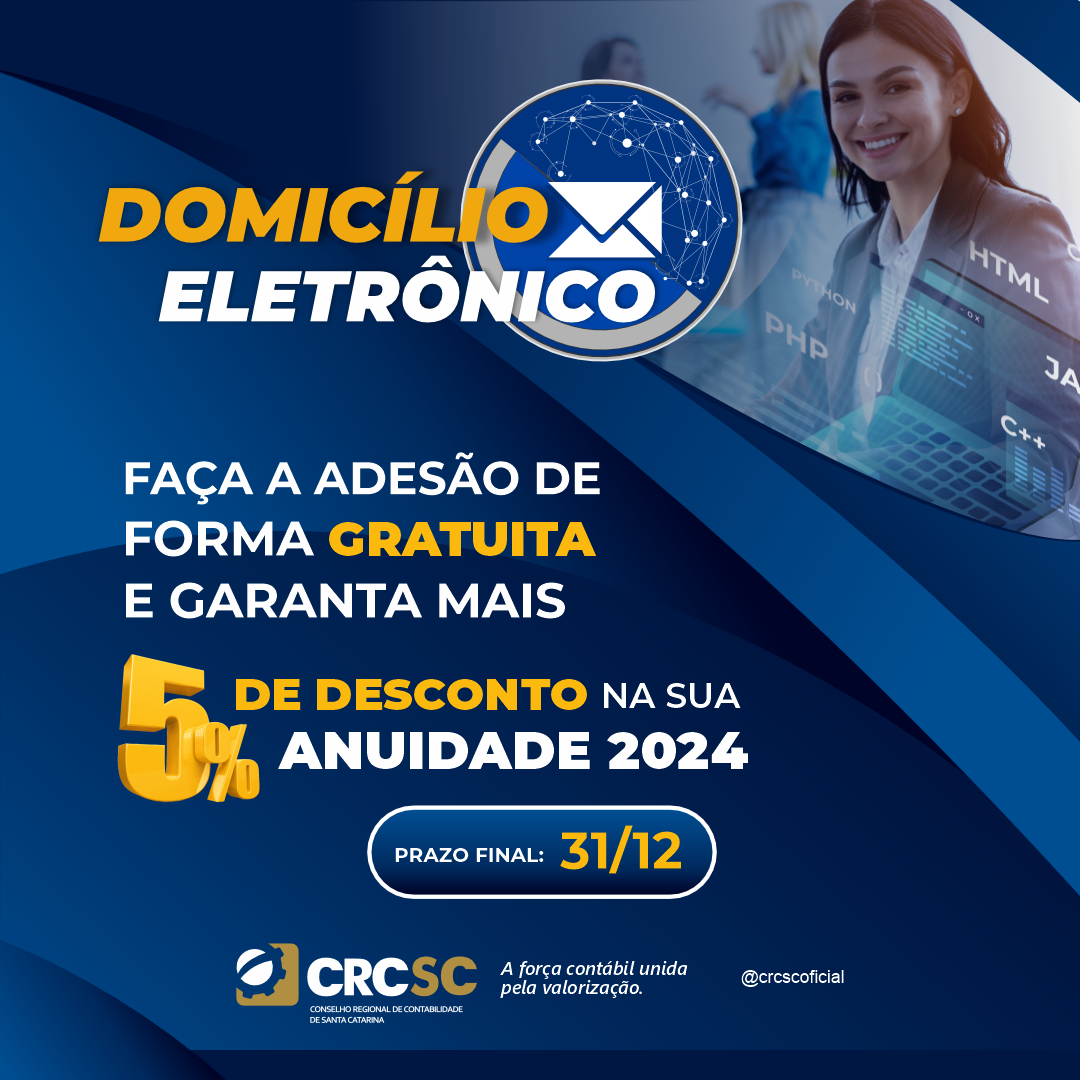 DOMICÍLIO ELETRÔNICO: faça a adesão de forma GRATUITA e garanta mais 5% de desconto na sua anuidade 2024