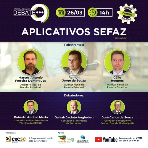 Câmara Técnica Debate do CRCSC abordará Aplicativos da SEFAZ