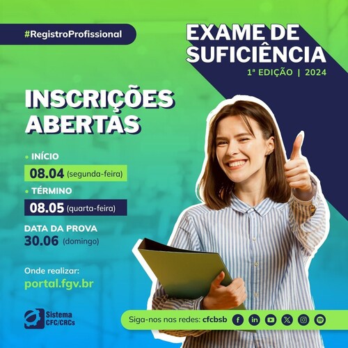 Inscrições abertas para o Exame de Suficiência 1º/2024