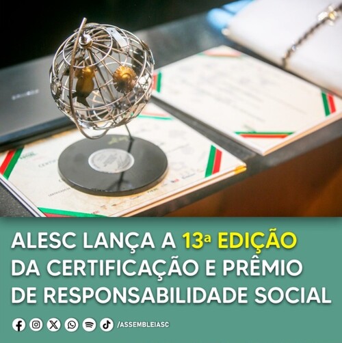 Inscrições abertas para Prêmio de Responsabilidade Social da Alesc