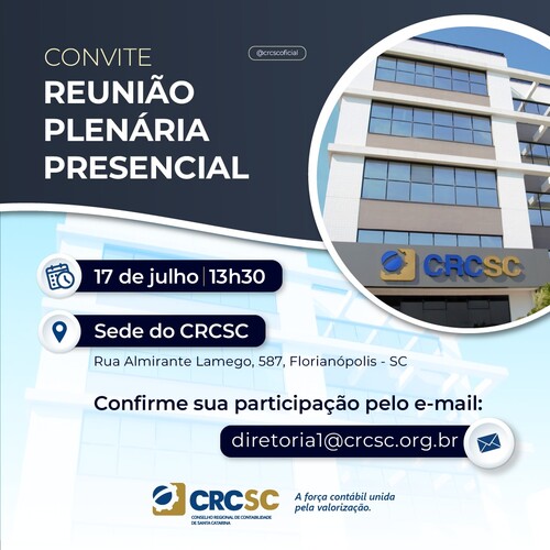 CRCSC realiza reunião plenária no dia 17 de julho