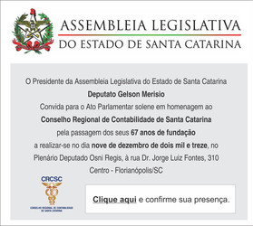 67 anos do CRCSC serão celebrados na Assembleia Legislativa de Santa Catarina